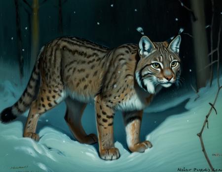 Lynx in Snowy Forest at Night.png